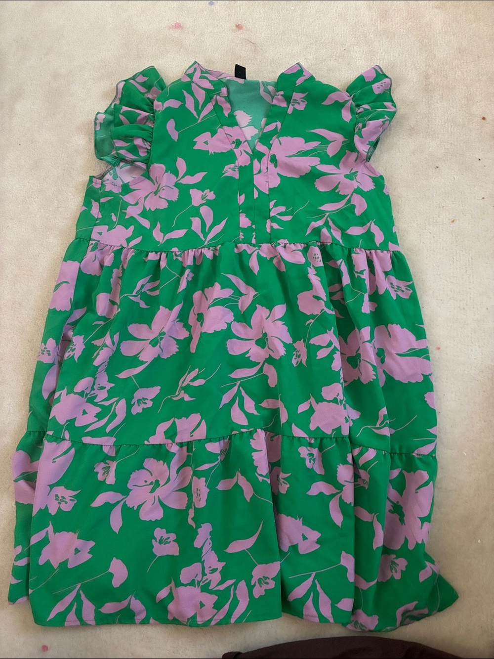 SHEIN Green Dress with Pink Floral Print for Girls